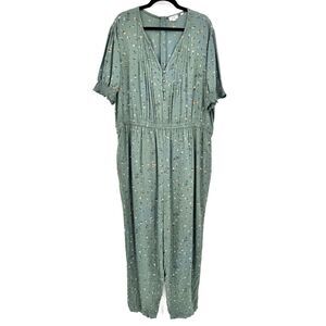 FAT FACE Green Floral Short Sleeve Jumpsuit Pantsuit Size 18L 18 Long
